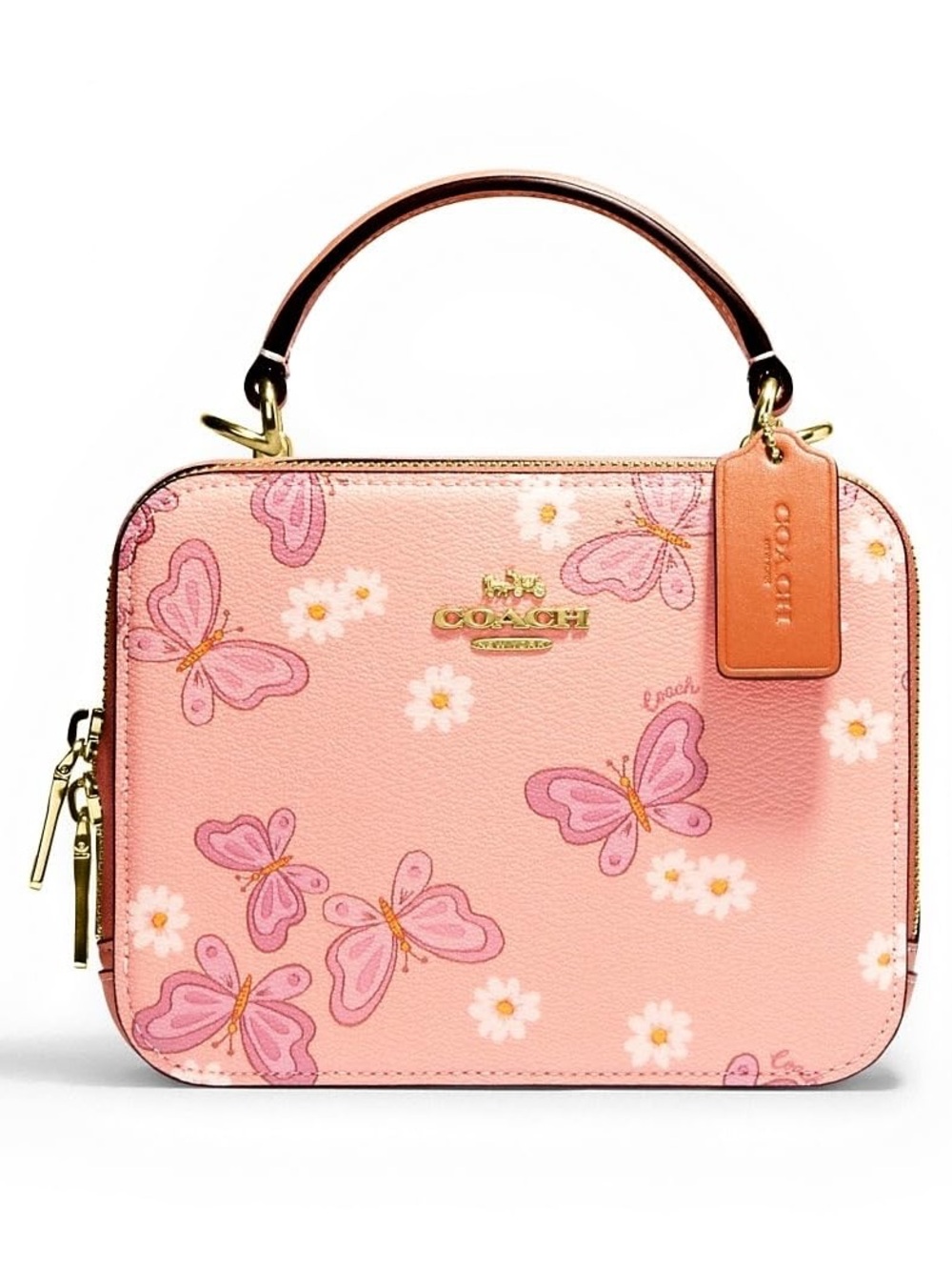 Coach Box Crossbody w/ Butterfly Print, Shell Pink Multi/Gold